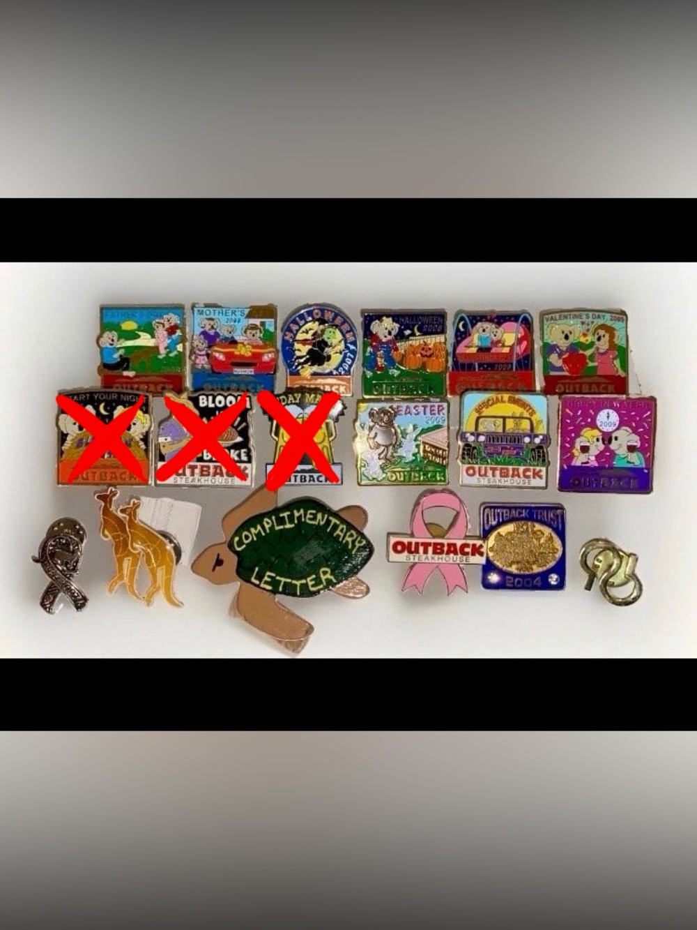 17pc Vintage Outback Steakhouse Pin Lot [04-‘09] + Basil Hayden Bourbon Pin